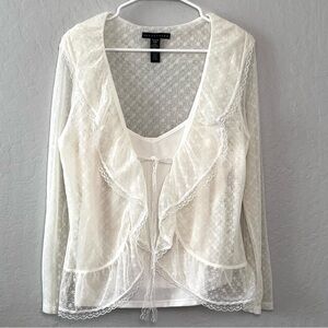 Apostrophe Sheer Cream Lace Blouse Fairy Light Whimsigoth Romantic Size XL